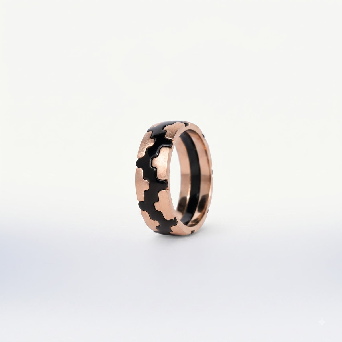 Rose Gold & Black Puzzle Pattern Ring
