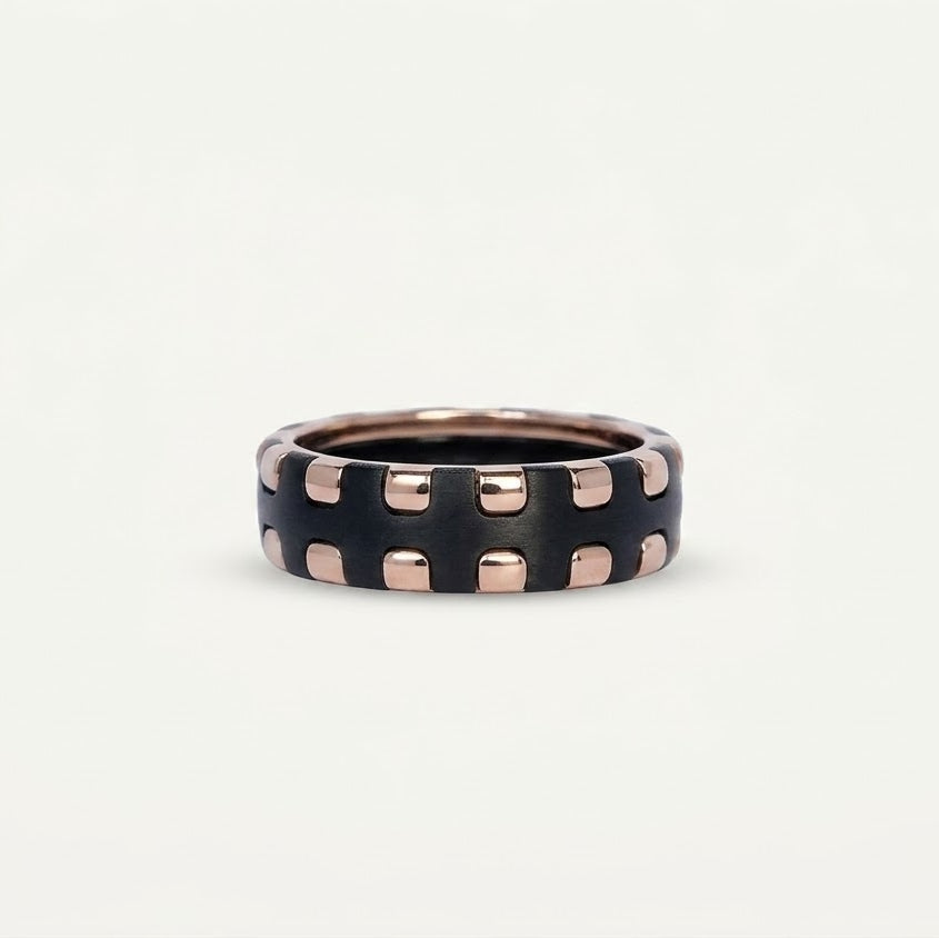 Black & Rose Gold Studded Wide Band Ring