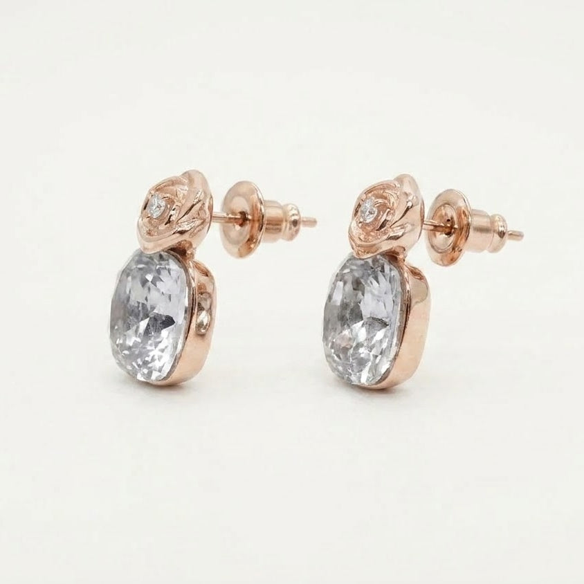 Rose Gold Oval Crystal Drop Stud Earrings