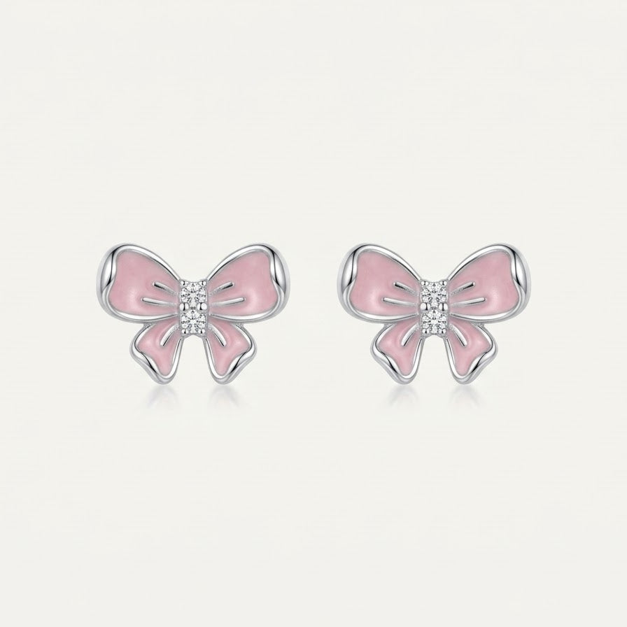 Pink Bow Crystal Stud Earrings