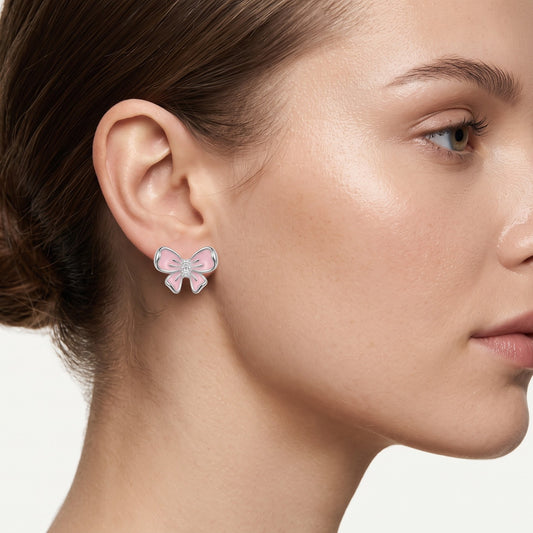 Pink Bow Crystal Stud Earrings