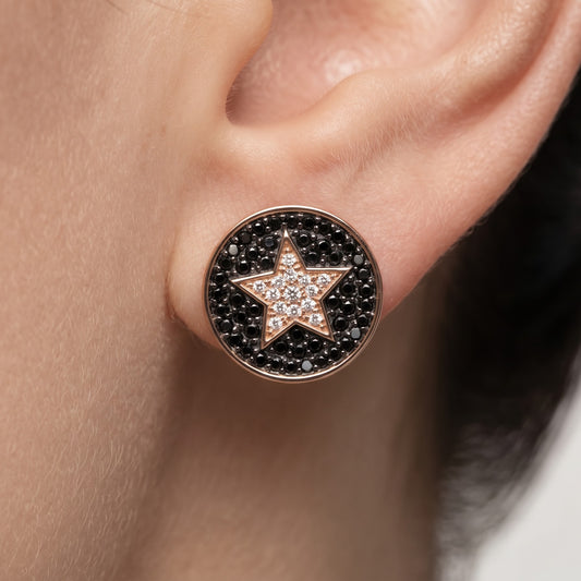 Rose Gold Black Crystal Star Stud Earrings