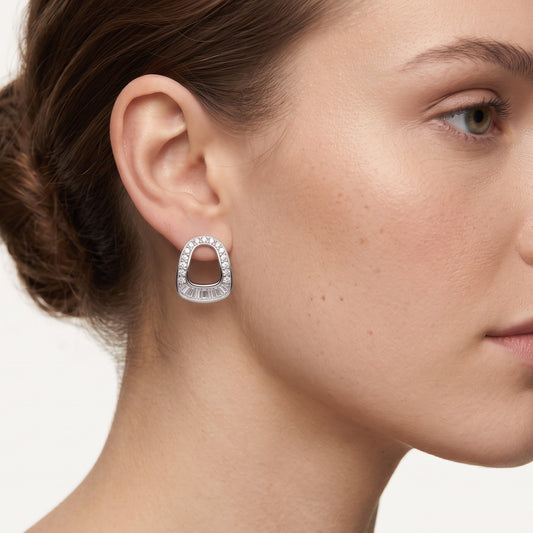Silver Oval Crystal Stud Earrings