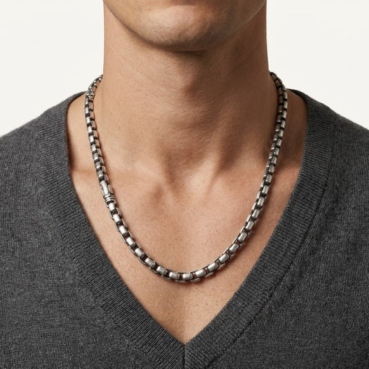 Silver Classic Box Link Chain Necklace