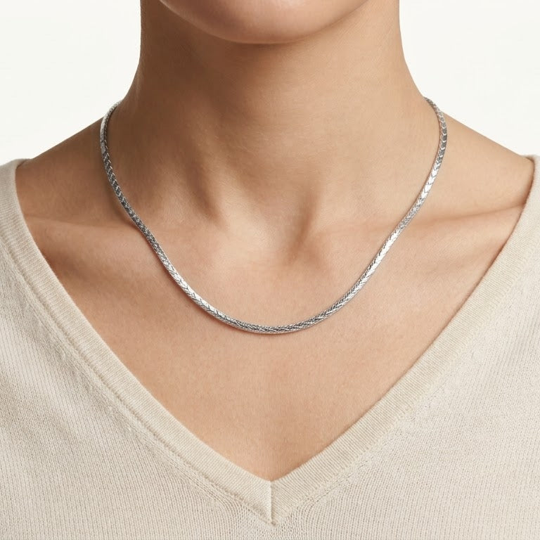Elegant Slim Silver Mesh Necklace