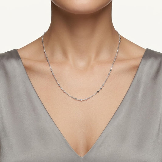 Delicate Silver Beaded Chain Necklace