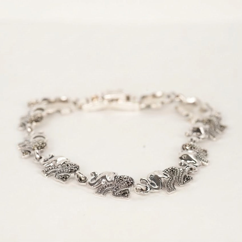 Silver Elephant Charm Bracelet for Women – Traditional Oxidized Style Jewellery