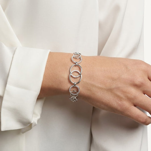 Silver Interlocking Circle Bracelet with Sparkling Accents