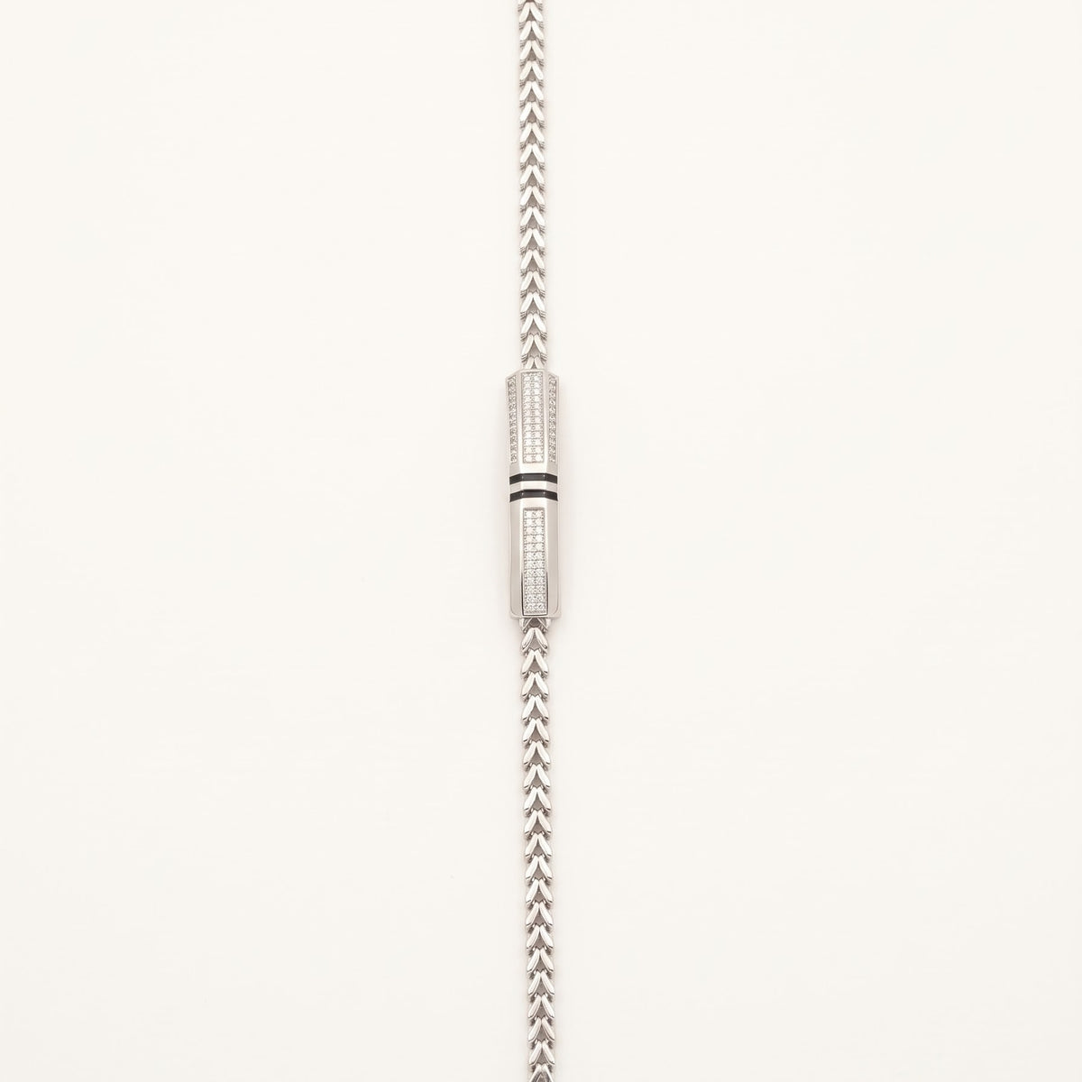 Men's Silver Chevron Link Bracelet with Crystal Bar