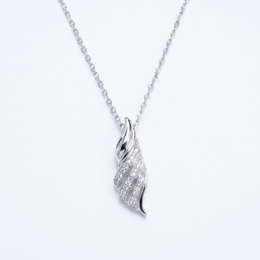 Elegant Feather-Inspired Pavé Necklace & Earrings Set