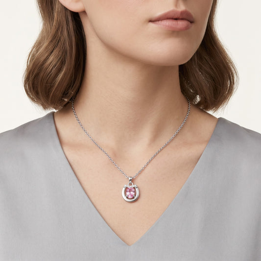 Elegant Pink Gemstone Pendant Necklace & Matching Earrings Set