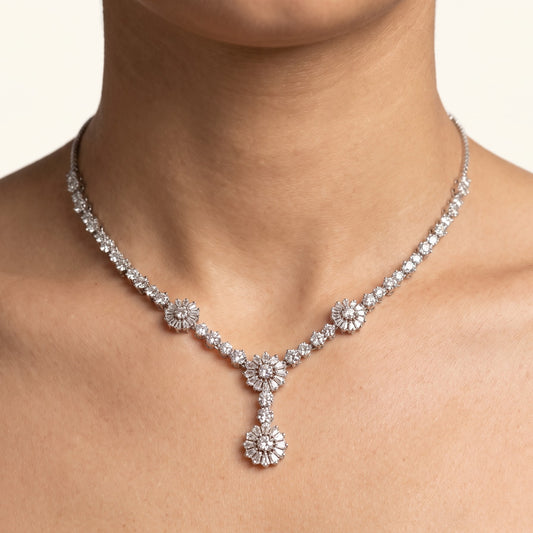 Floral Diamond-Style Necklace & Earrings Set