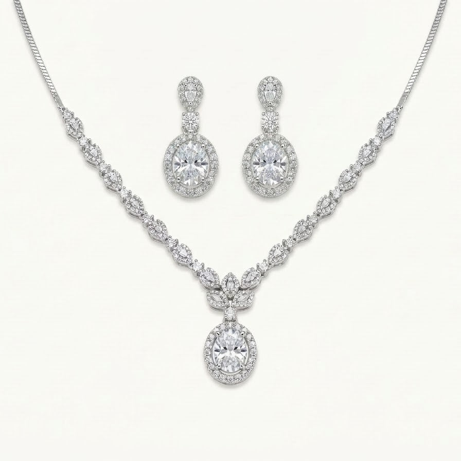 Oval Diamond-Style Necklace & Earrings Set