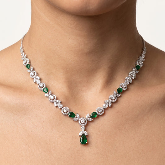 Green Gemstone Necklace & Earrings Set