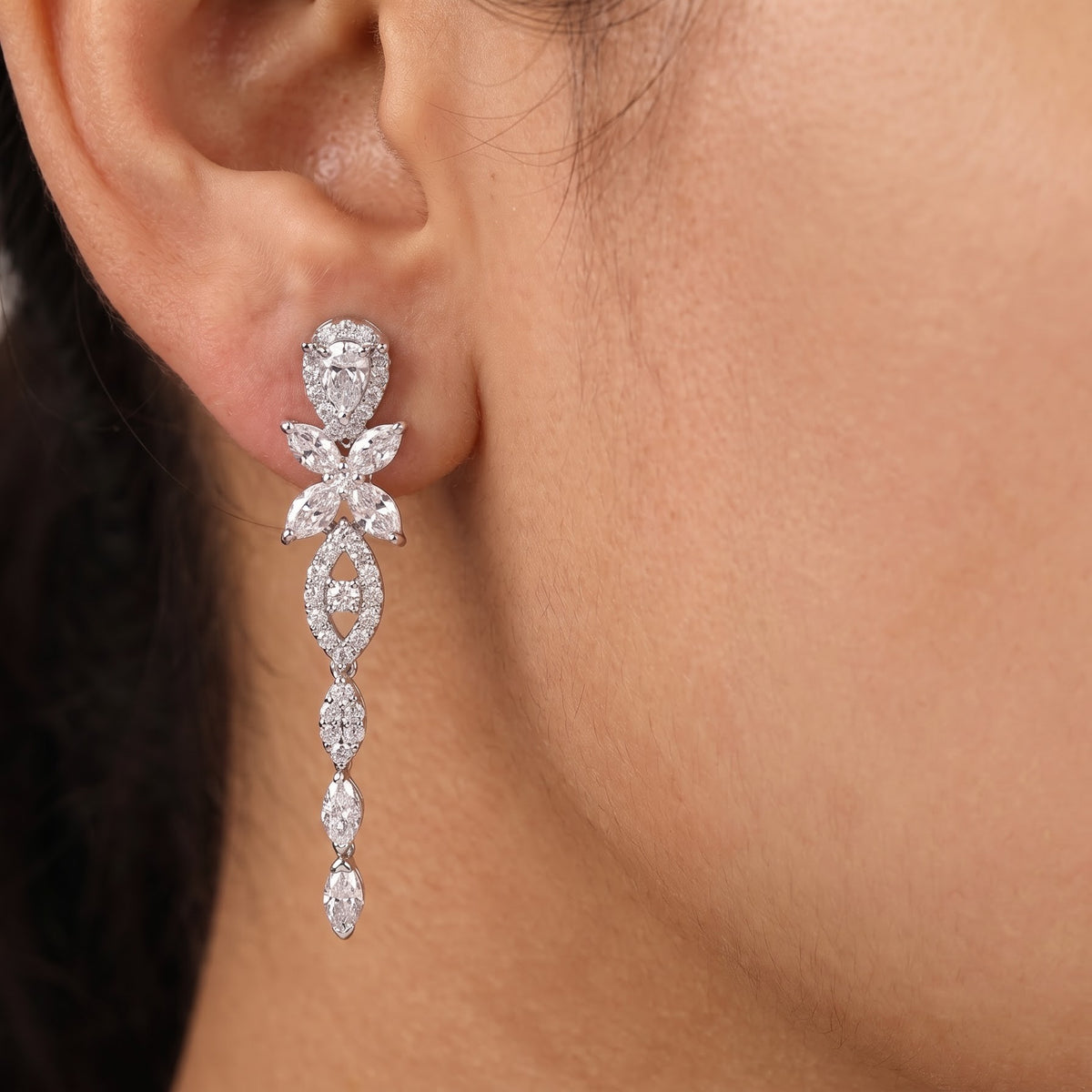 White Stone Floral Necklace & Earrings Set