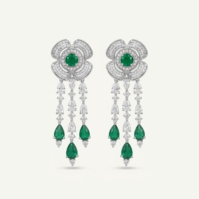 Emerald Floral Necklace & Earrings Set