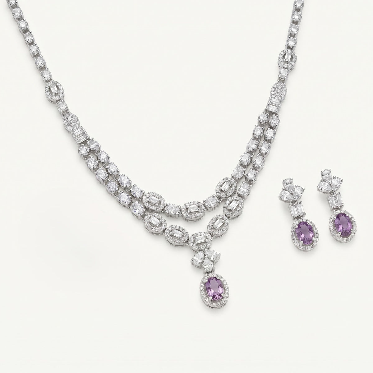 Amethyst Oval Stone Necklace & Earrings Set
