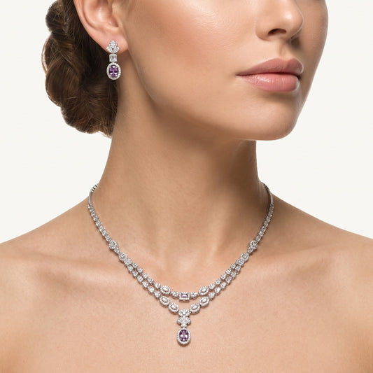 Amethyst Oval Stone Necklace & Earrings Set