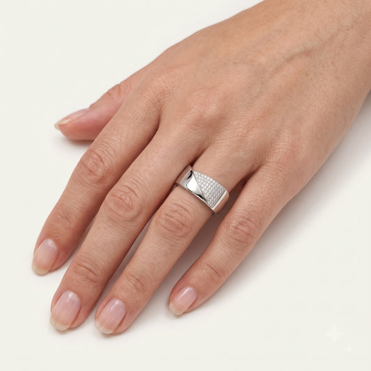 Silver Crystal Triangle Accent Statement Ring