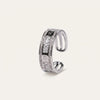 Silver Baguette Crystal C-Shaped Statement Ring