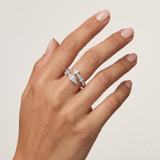 Silver Crystal Arrow Open Band Statement Ring