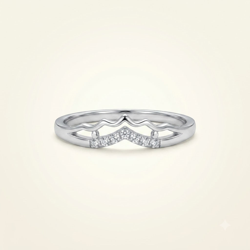 Elegant Silver Crystal Pavé Ring with Wave-Inspired Design