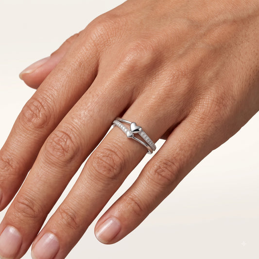 Elegant Silver Bow Knot Ring with Sparkling Stone Accents