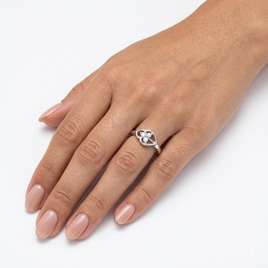 Elegant Open-Heart Floral Crystal Ring with Sparkling Accents