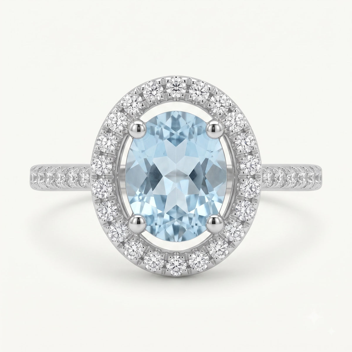 Elegant Blue Oval Gemstone Halo Ring with Sparkling Stone Accents