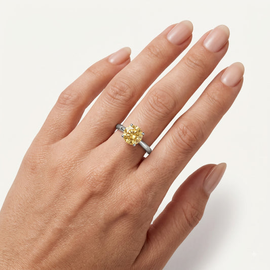 Elegant Golden Round-Cut Crystal Solitaire Ring