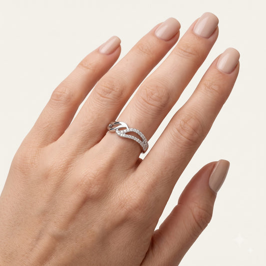Elegant Infinity Wave Ring with Sparkling Stone Accents