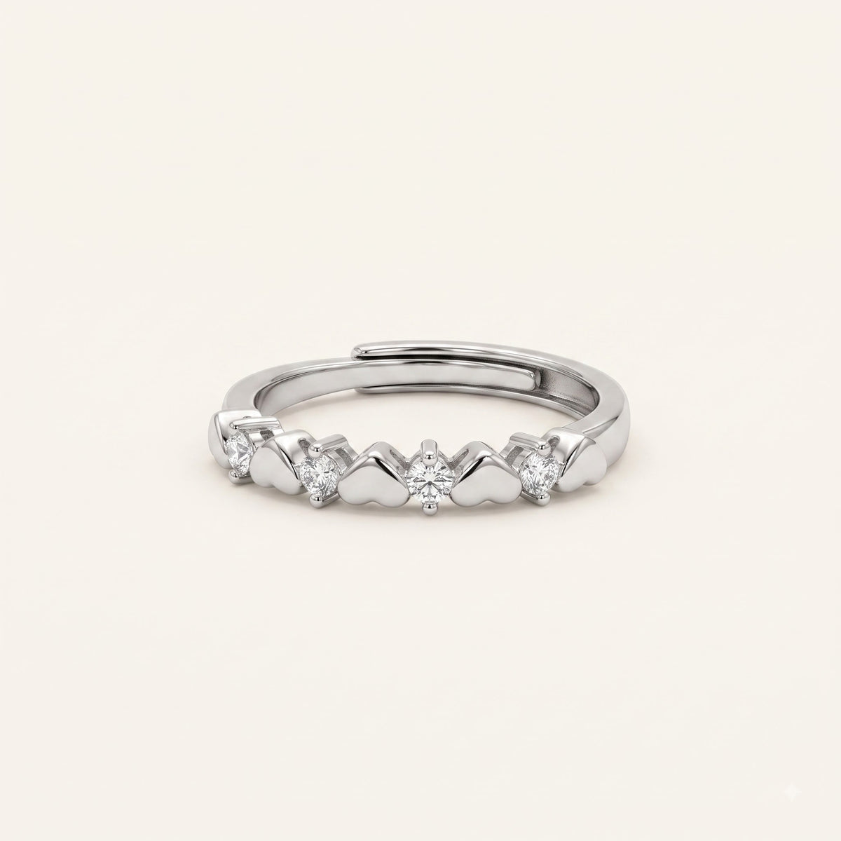 Elegant Heart & Round Stone Open Band Ring with Sparkling Accents