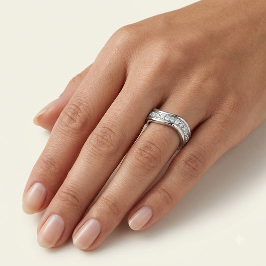 Elegant Silver Pavé Band Ring with Sparkling Clear Stones