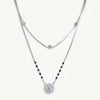 Double Layer Silver Crystal Pendant Necklace with Black Bead Accents
