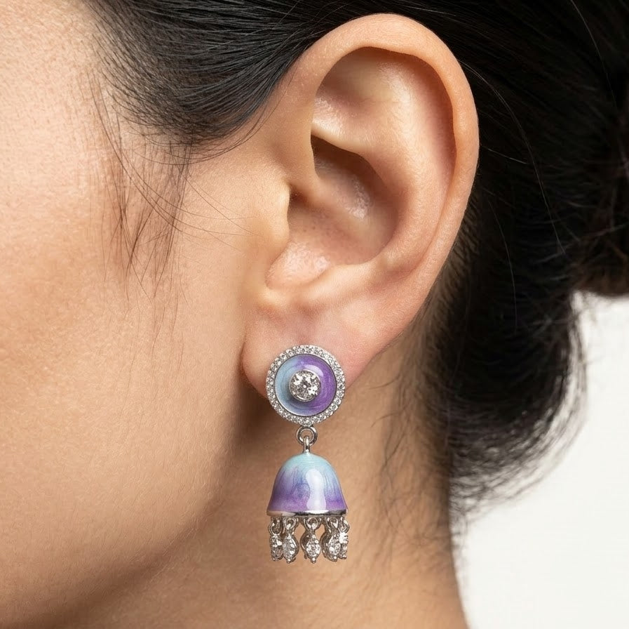 Elegant Blue & Purple Jhumka Necklace & Earrings Set