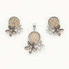 Elegant Floral Necklace & Earrings Set with Textured Stone-Inspired Accents