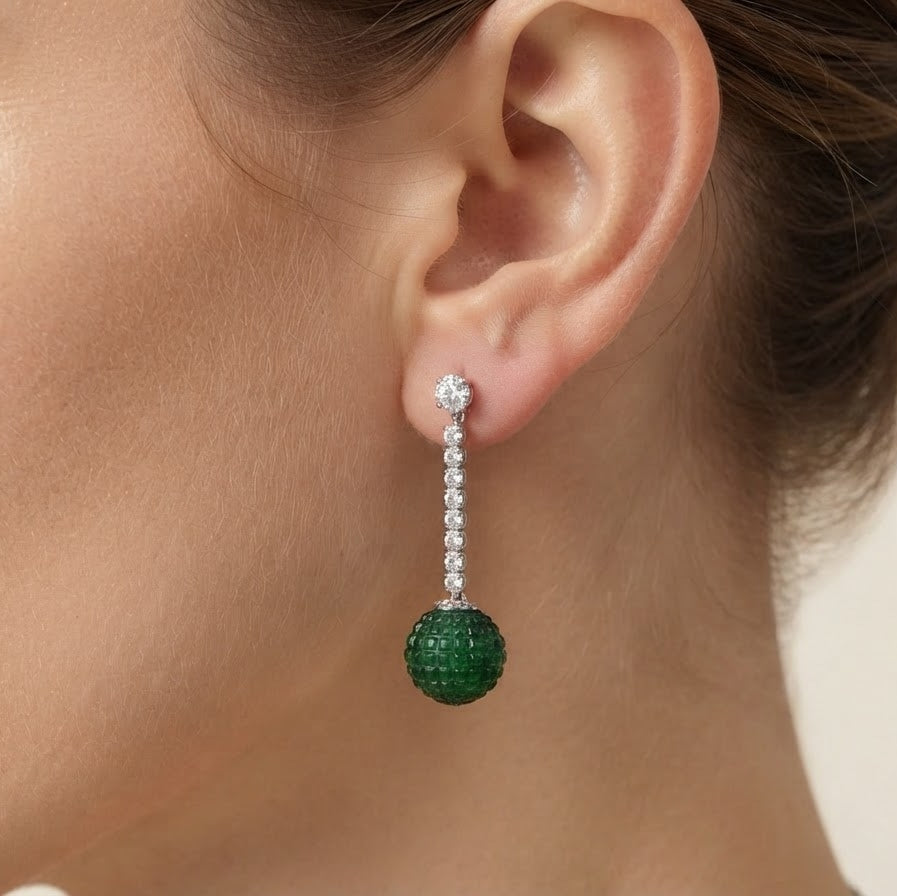 Elegant Green Gemstone Necklace & Matching Drop Earrings Set