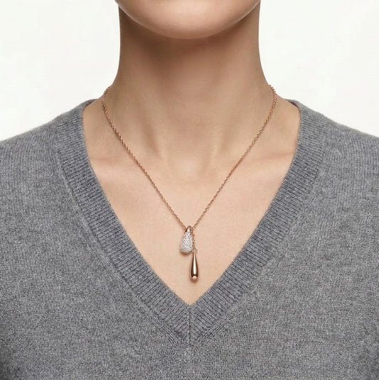 Rose Gold Teardrop Pendant Necklace with Sparkling Stones