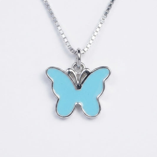 Silver Blue Butterfly Pendant Necklace – Elegant Jewellery