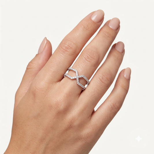 Elegant Silver Infinity Pavé Ring with Sparkling Clear Stones