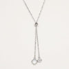 Silver Lariat Necklace with Mother-of-Pearl & Crystal Square Pendants