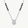 Silver Teardrop Crystal Pendant Necklace with Black Bead Accents