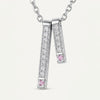 Elegant Silver-Tone Dual Bar Pink Gemstone Pendant Necklace