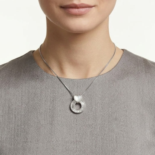Elegant Silver Heart & Circle Pendant Necklace