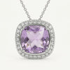 Elegant Silver Purple Gemstone Halo Pendant Necklace