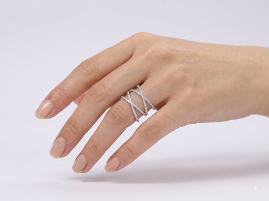 Silver Triple Interwoven Crystal Band Ring
