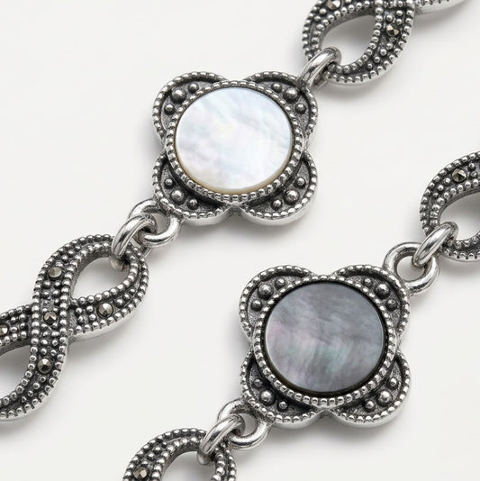 Mother-of-Pearl Style Infinity Link Silver Anklet – Vintage Design