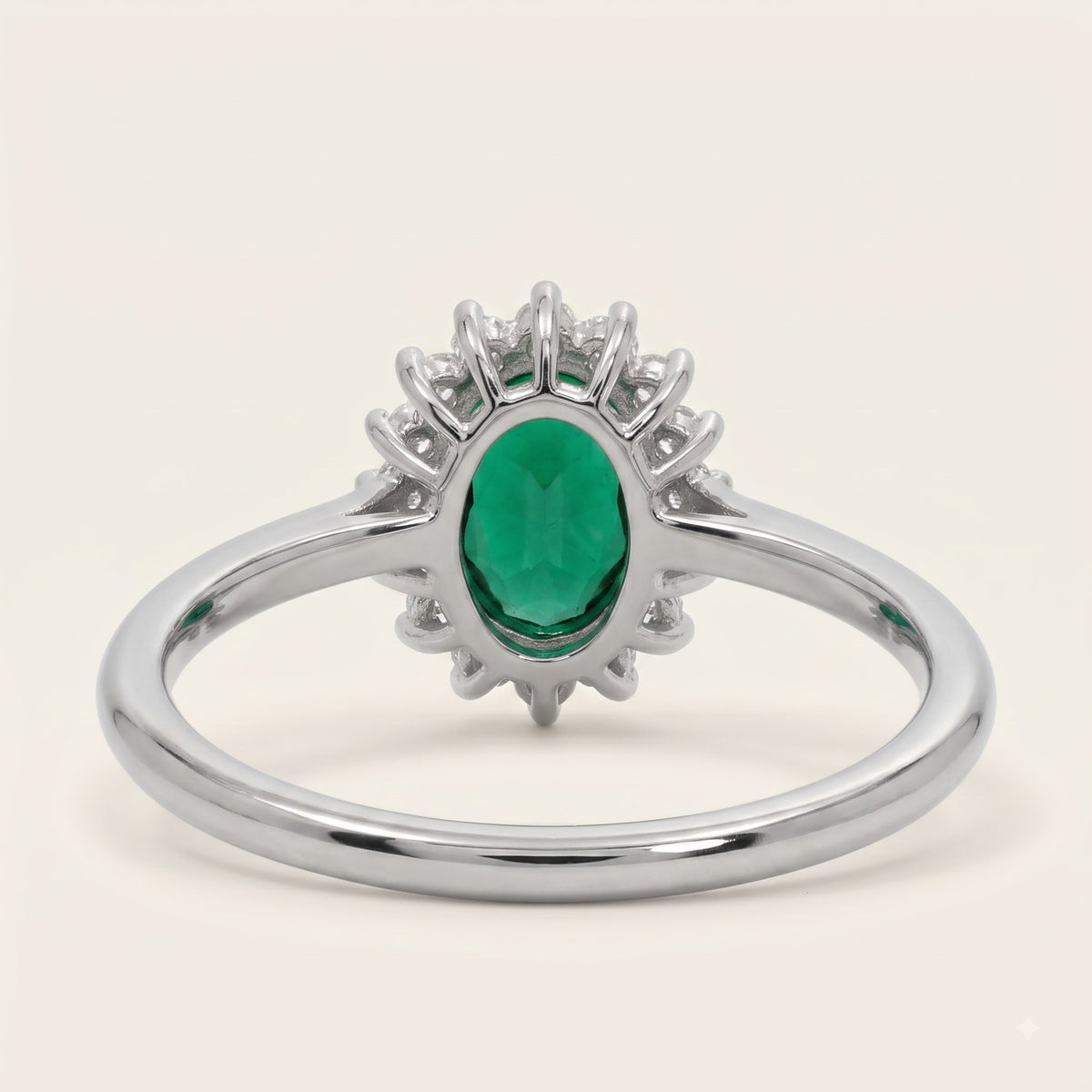Elegant Green Emerald-Style Oval Halo Ring with Sparkling Accents