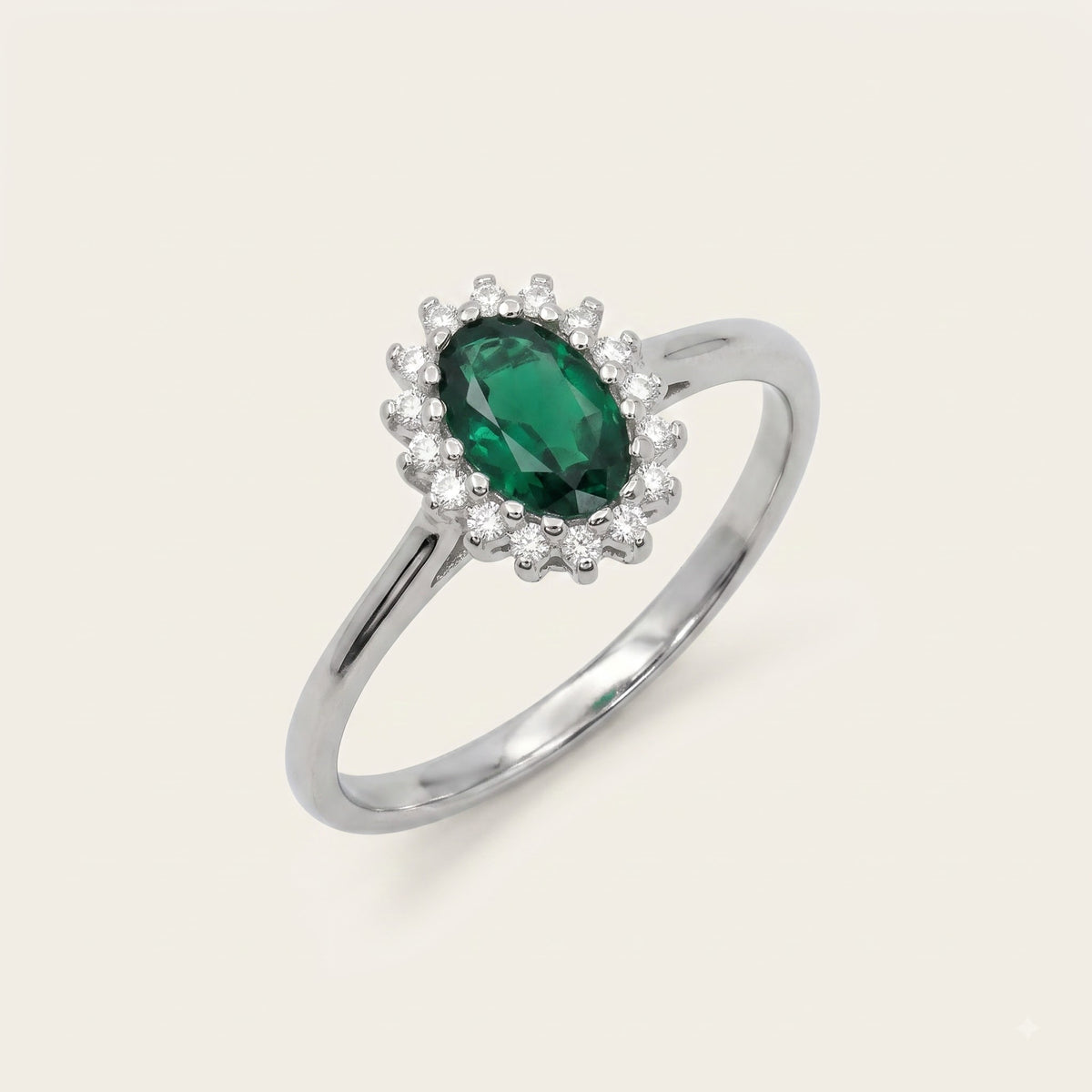 Elegant Green Emerald-Style Oval Halo Ring with Sparkling Accents
