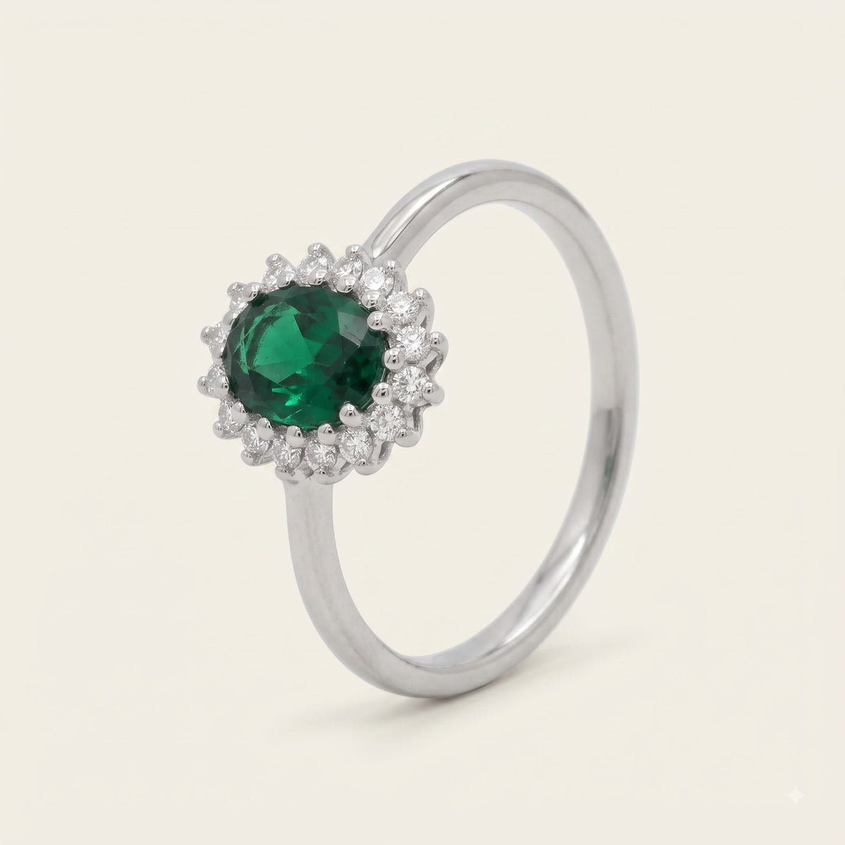 Elegant Green Emerald-Style Oval Halo Ring with Sparkling Accents